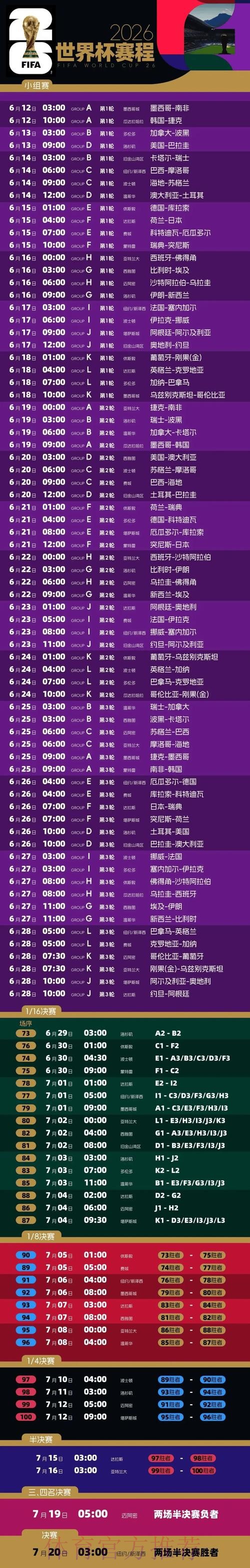 2026世界杯每日赛程今日比赛时间表在哪里看 2026世界杯每日赛程今日比赛时间表在哪里看